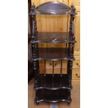 An ebonised 5-tier whatnot with turned columns, W48cm, H125cm