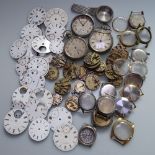A large quantity of mixed watch cases, enamelled pocket watch dials etc