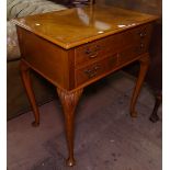 A walnut 2-drawer cutlery stand, raised on carved cabriole legs, W71cm