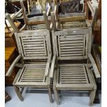 A set of 6 hardwood slatted garden armchairs