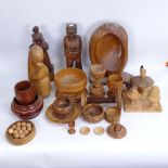 Various hardwood carvings and turned wood bowls etc