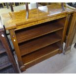 A reproduction burr-walnut and mahogany break-front open bookcase, W92cm