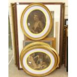 2 pairs of oval gilt-framed prints, 19th century coloured engravings, loss of the Peninsular and