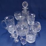 Royal Doulton and Webb Corbett Crystal glassware, including 6 wine goblets, 3 decanters, a water jug