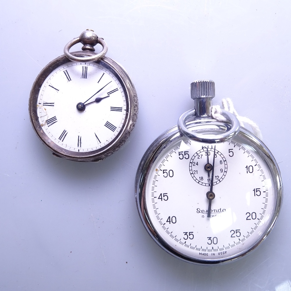 A Continental engraved silver-cased fob watch, a Sekonda stopwatch, a lady's Avia wristwatch etc - Image 2 of 2