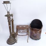 Various brass and copper items, including coal bin, Corinthian column table lamp etc (4)