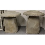 A pair of concrete 2-section Staddle stones, H50cm
