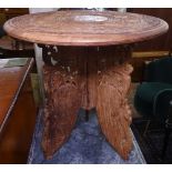 A small Indian carved hardwood occasional table, with bone inlaid decoration, W38cm