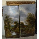 Pair of oil on boards, Scottish river views, indistinctly signed, 47cm x 21cm, and a 19th century