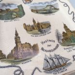 A Victorian Staffordshire plate, Hastings and neighbourhood views, 24cm, Crested Ware items, and 3