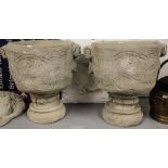 A pair of large 2-section concrete garden planters, H48cm