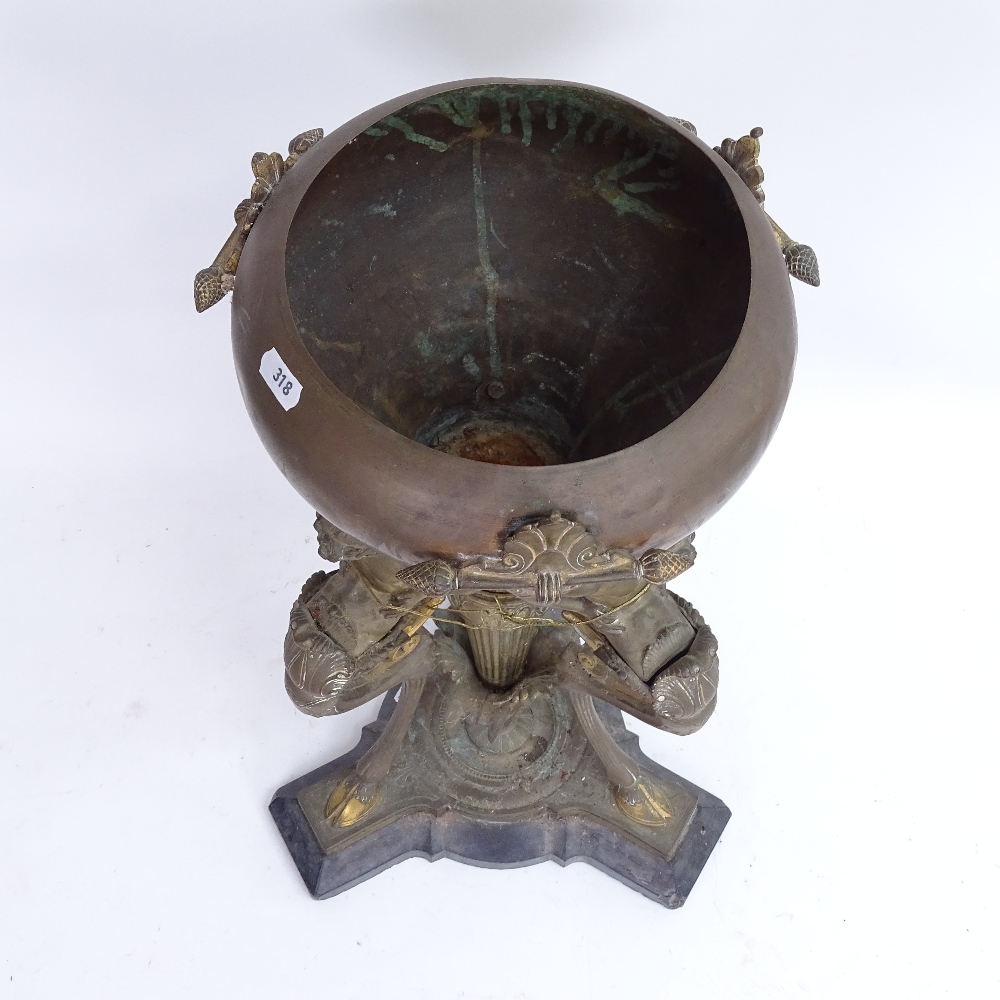 A fine quality 19th century Empire style brass table centre flower bowl/vase, central fluted bulbous - Image 2 of 2