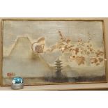 A mid-century Chinese School, oil on canvas, butterflies in a landscape, 90cm x 153cm