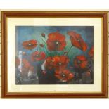 James, large oil, still life study of poppies, 54cm x 71cm, framed