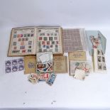 Various world stamps and cigarette cards with albums