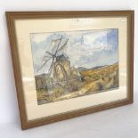 D M Barford, watercolour, Portuguese windmill, 34cm x 46cm, framed