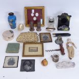 Various interesting collectables, including Art Deco shagreen compact, small plique-a-jour enamel