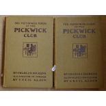 2 volumes of The Posthumous Papers of the Pickwick Club by Charles Dickens, illustrated by Cecil
