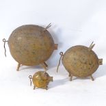 A Vintage set of 3 graduated painted metal pig ornaments, largest height 26cm (3)