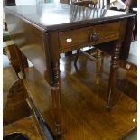 A 19th century mahogany Pembroke table, with end frieze drawer, on turned legs, W88cm