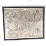 A 17th century map of the county of Monmouth, by John Speede, framed with glazed viewing panel on