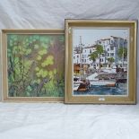 Bernard Dufour, acrylic on board, Continental harbour scene, signed, 46cm x 37cm, framed