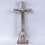 A mother-of-pearl and abalone-mounted crucifix, overall height 37cm