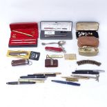Various collectables, including Waterman's fountain pen, Swiss Army knife, Cadet Force badge etc