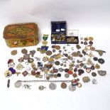 A collection of various military badges, buttons, medals etc, including RAF etc