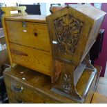 A brass-bound pine stool with fall-front, and a walnut sewing cabinet (2)