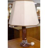 An Indian carved hardwood table lamp and shade, height including shade 65cm