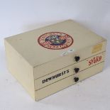 A Sylko Three Shells Machine Twist 3 drawer table-top thread chest, containing original threads,