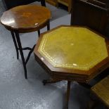 A mahogany octagonal side table with frieze drawers, on a sabre leg base, W60cm, and an Edwardian