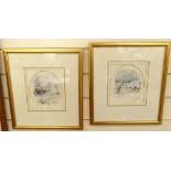 J P Hull, pair of watercolours, snowy rural scenes, 16cm x 23cm, signed, framed