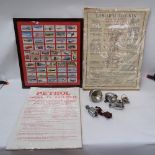 Various motoring ephemera, including headlights, petrol and Triumph Gloria posters etc