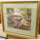 Frank Baker (1873-1941), watercolour, stone bridge and river scene, signed, 14" x 17.5", gallery