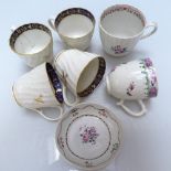 4 early Worcester cups with crescent marks, a New Hall dish and 2 early cups