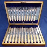 An Elkington & Co silver plated fish service for 12 people (lacking 1 fork), in fitted case, and 2