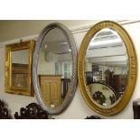 2 gilt-framed wall mirrors, and a grey painted oval wall mirror with rope twist edge (3)