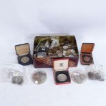 Various world coins, including cased crowns etc
