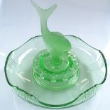 An Art Deco green glass table centre bowl by Joseph Inwald, a Carnival glass dish and bowl
