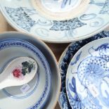 Various Oriental blue and white bowls etc