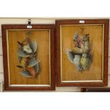 Pair of 19th century oils on wood panels, dead game birds, unsigned, 12" x 9", framed