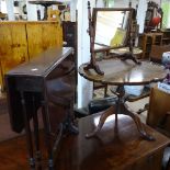 An Edwardian walnut Sutherland table, a reproduction mahogany tilt-top occasional table, and a