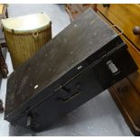 A Victorian painted metal trunk, W83cm, H31cm, and a bow-front Lloyd Loom laundry bin (2)