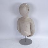A contemporary child's torso table-top shop's manikin, on brushed steel stand, overall height 53cm