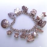 A silver charm bracelet and 12 charms