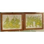 Pair of Indonesian Batik pictures, 45cm x 57cm, framed