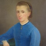 19th century oil on canvas, portrait of a young girl, unsigned, 27" x 22", framed No canvas