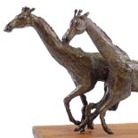 Clive Fredriksson, composition sculpture, running giraffe, height 13", on wood plinth base
